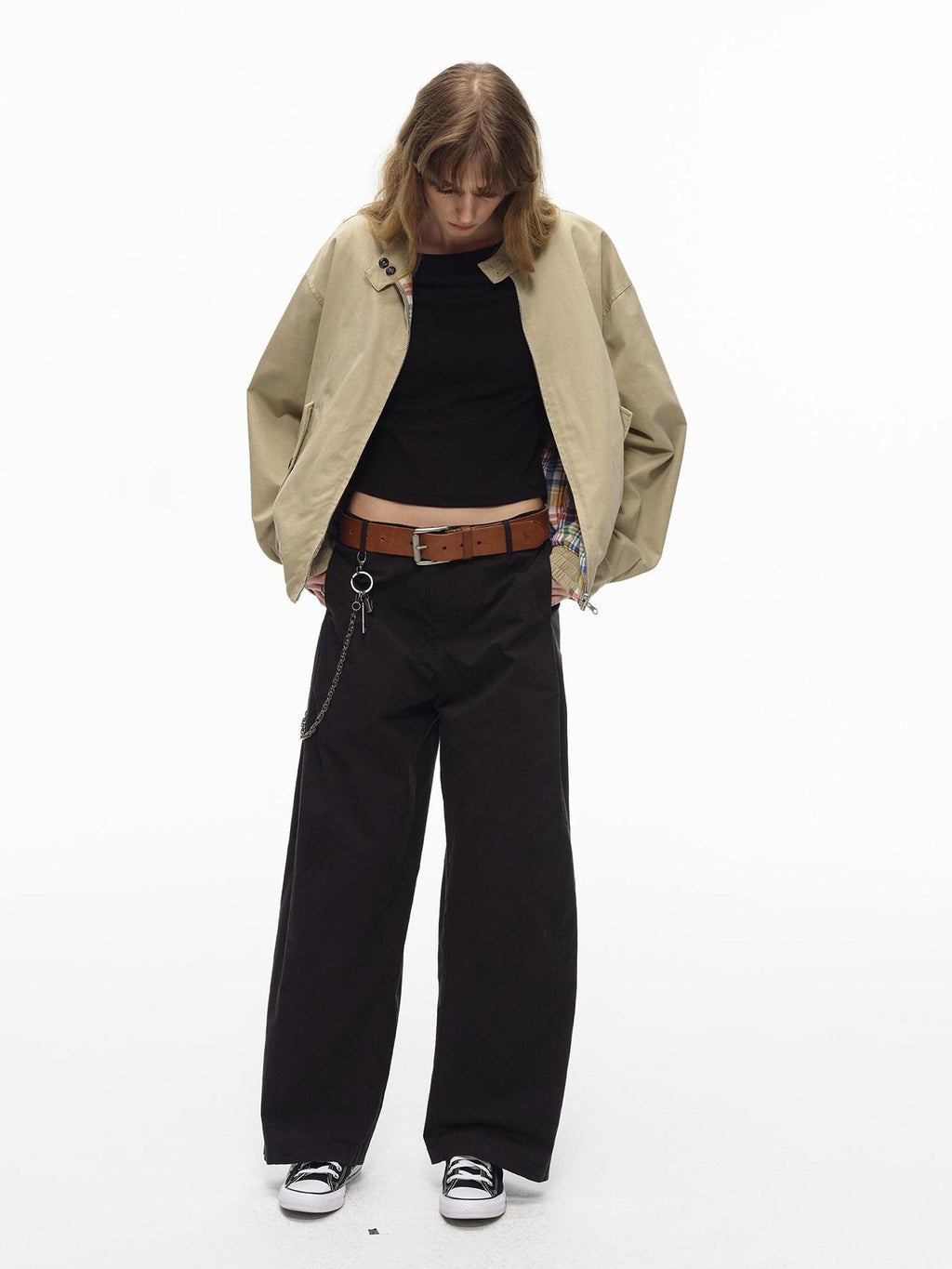 Country Moment Micro Stretch Low Rise Loose Fit Black Cotton Non Deforming Straight Pants