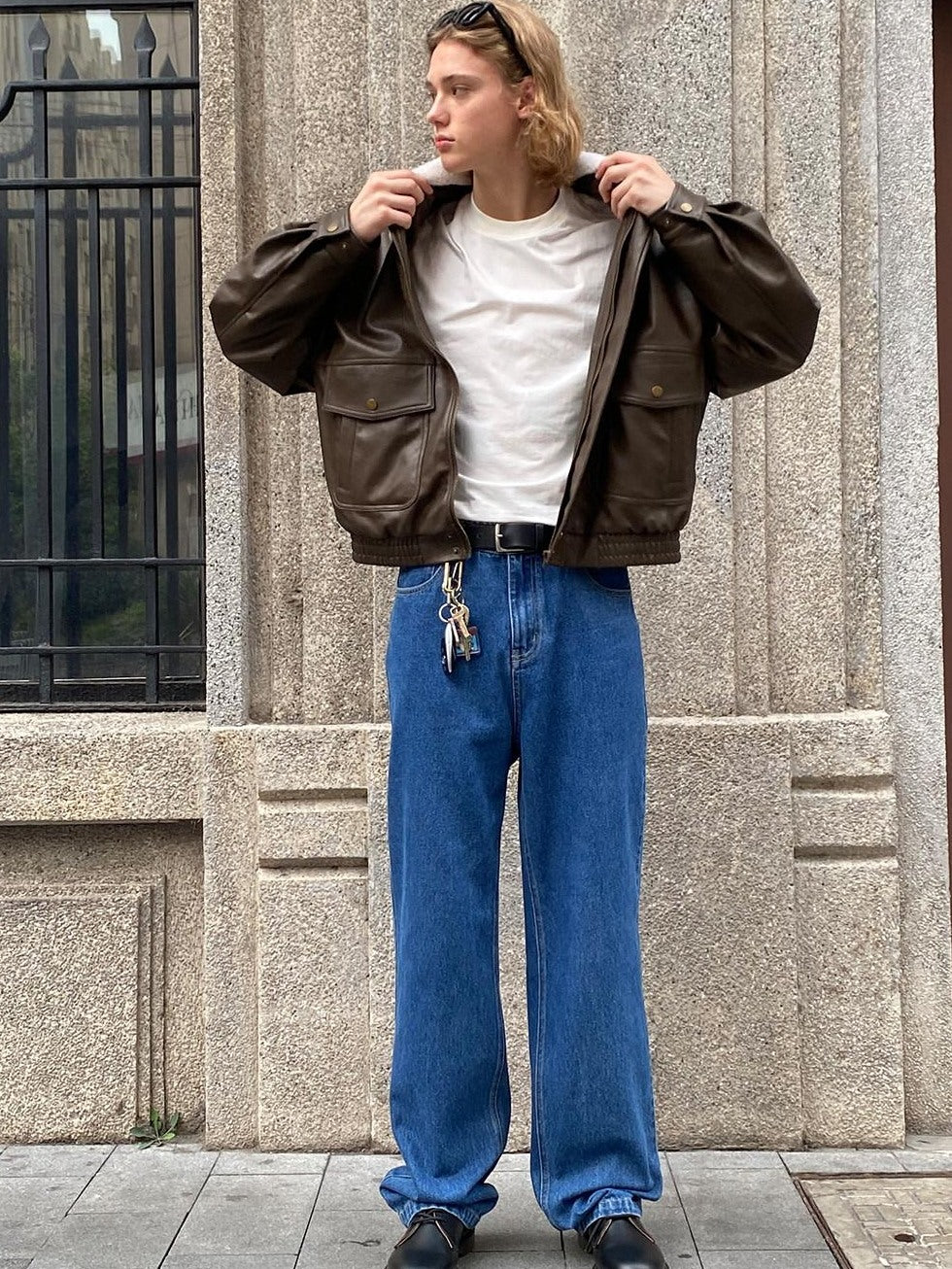 Country Moment Mid Rise Pure Cotton American Loose Straight Dark Blue Teen Straight Leg Jeans