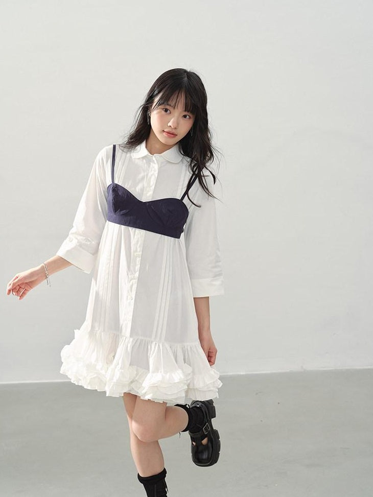 DDGIRL studio Shape Retaining Cotton Ruffle Aline Loose Waist Commuter Women Midi Dresses