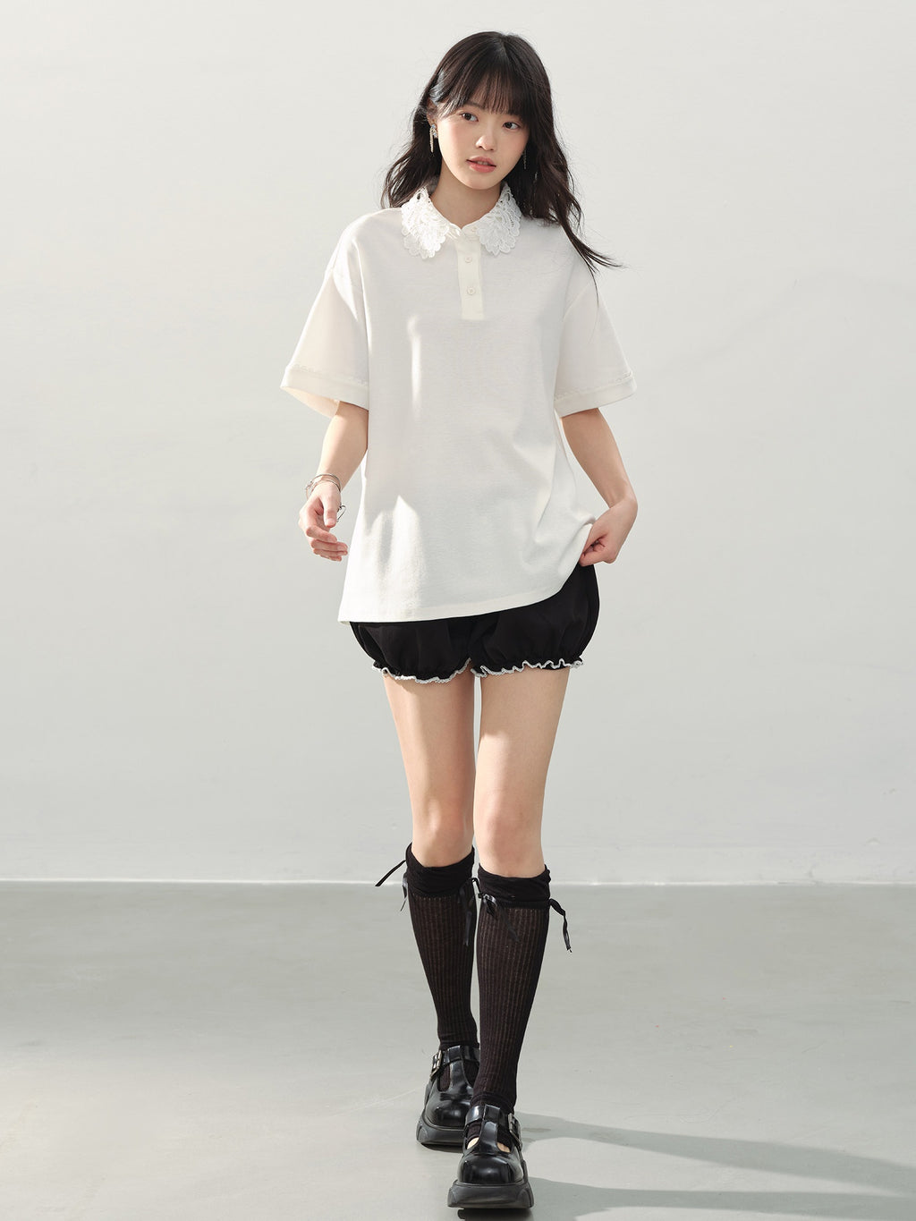 DDGIRL_studio_Washed_Zip_Polo_Loose_Fit_Casual_Long_Staple_Cotton_Short_Sleeve_T-Shirts_MISSTT