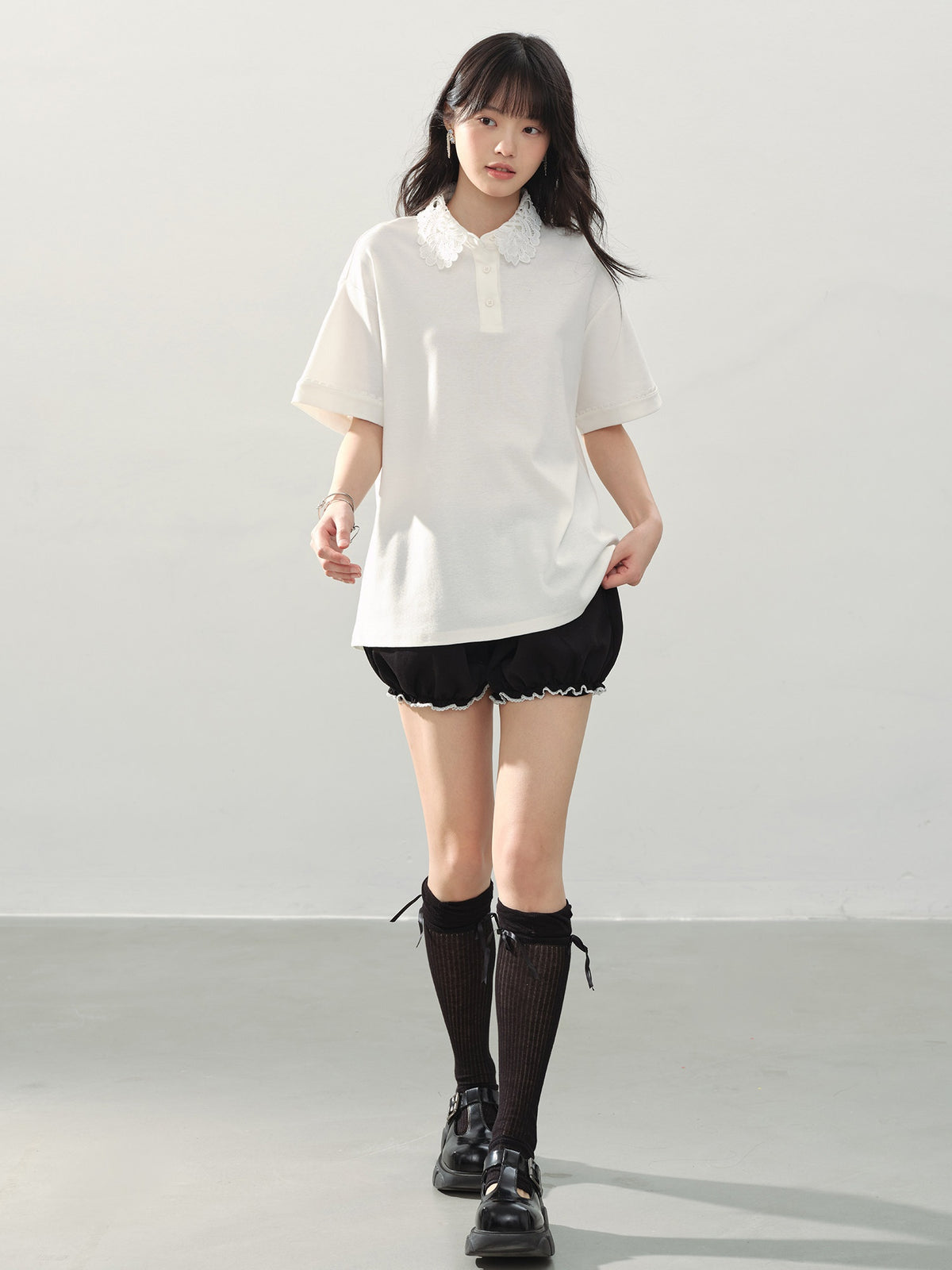 DDGIRL_studio_Washed_Zip_Polo_Loose_Fit_Casual_Long_Staple_Cotton_Short_Sleeve_T-Shirts_MISSTT