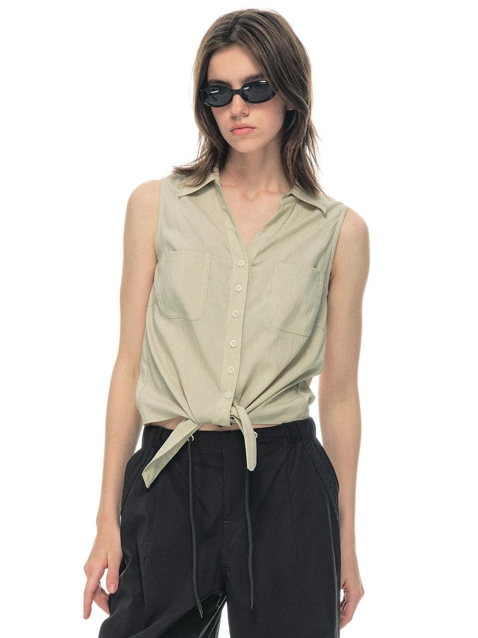 Country Moment Breathable Quick Dry Loose Tie Front Women Commuter Modal Sleeveless Short Shirts