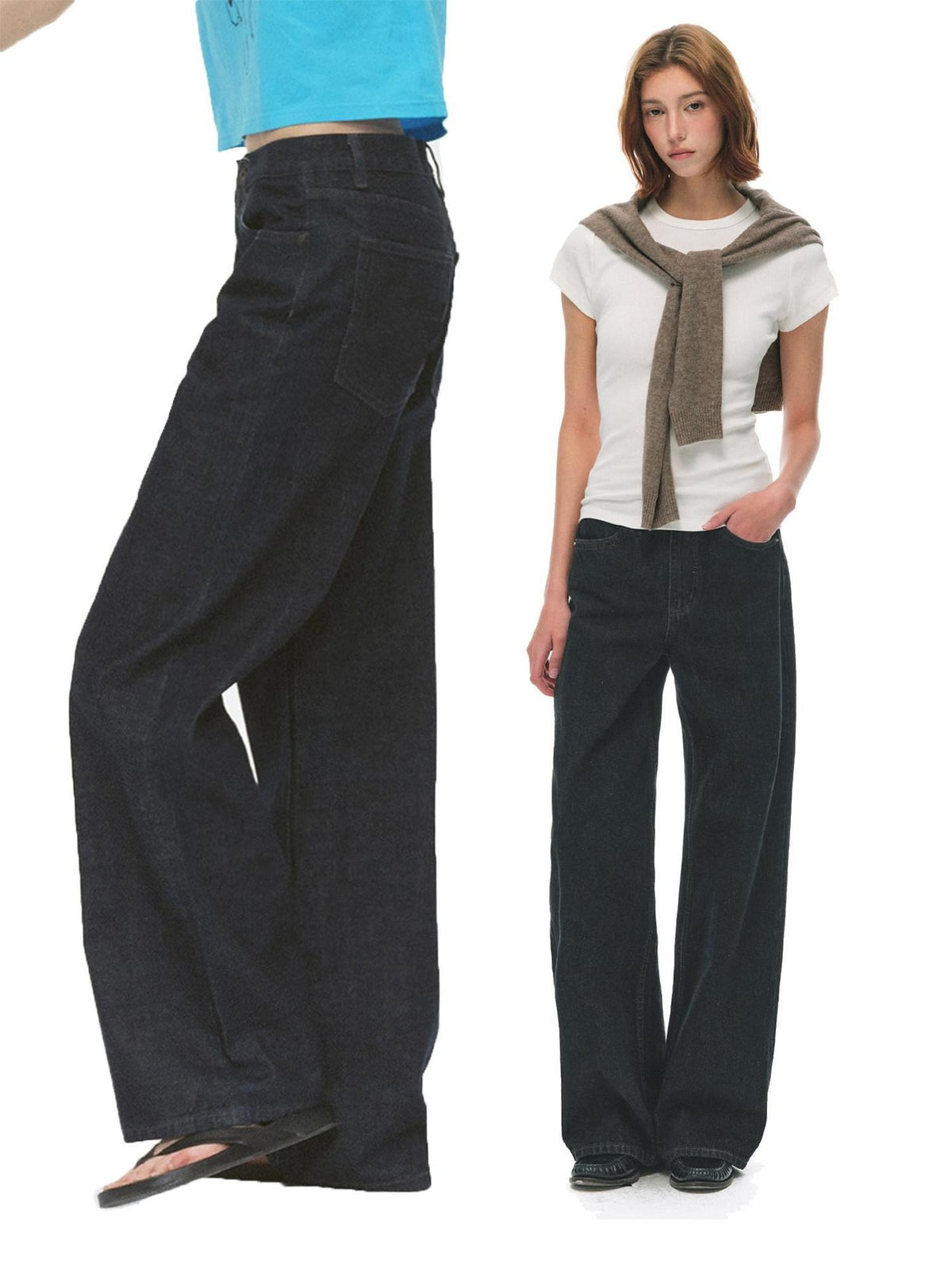 Country Moment Durable Micro Stretch Casual Loose Natural Waist Black Denim Straight Leg Jeans