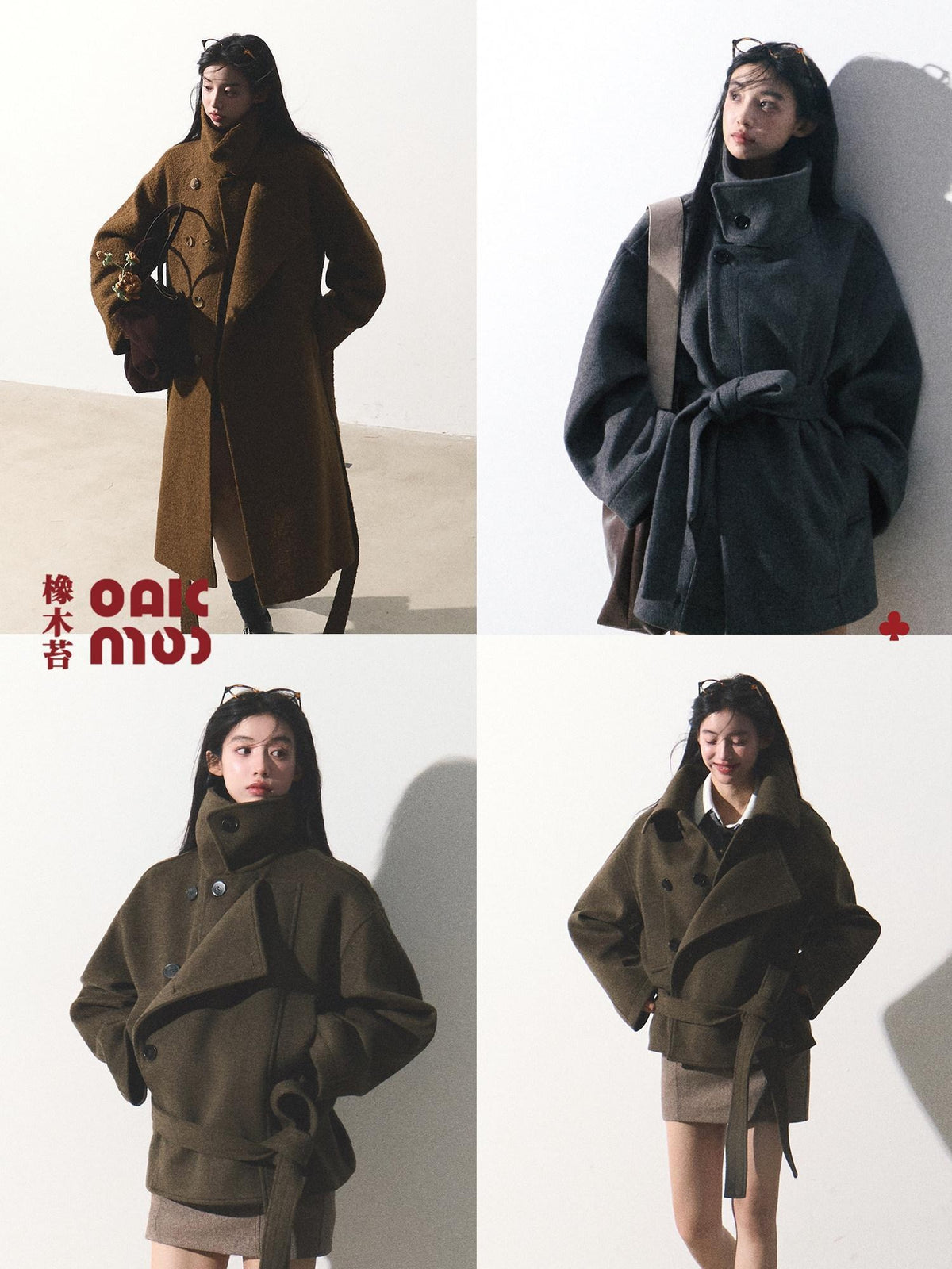 7 OAKMOO Warm Thick Stand Collar Mid Length Loose Fit Commuter Womens Wool Coats