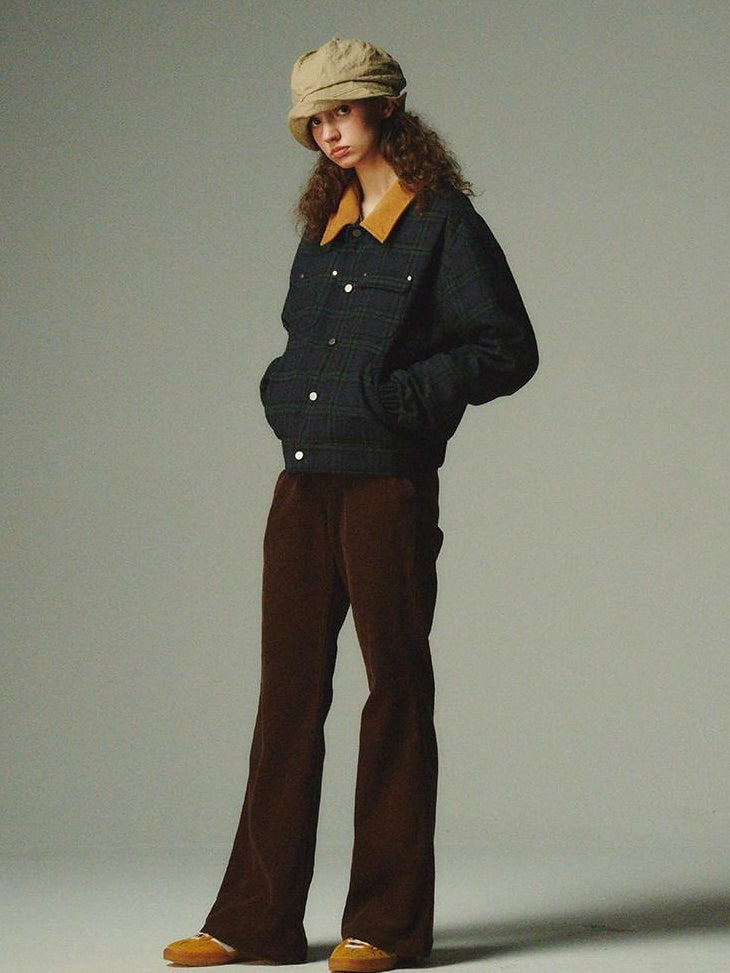 Country Moment Warm Insulated Loose Fit Plaid Cropped Teen Polyester Filled Puffer Jackets
