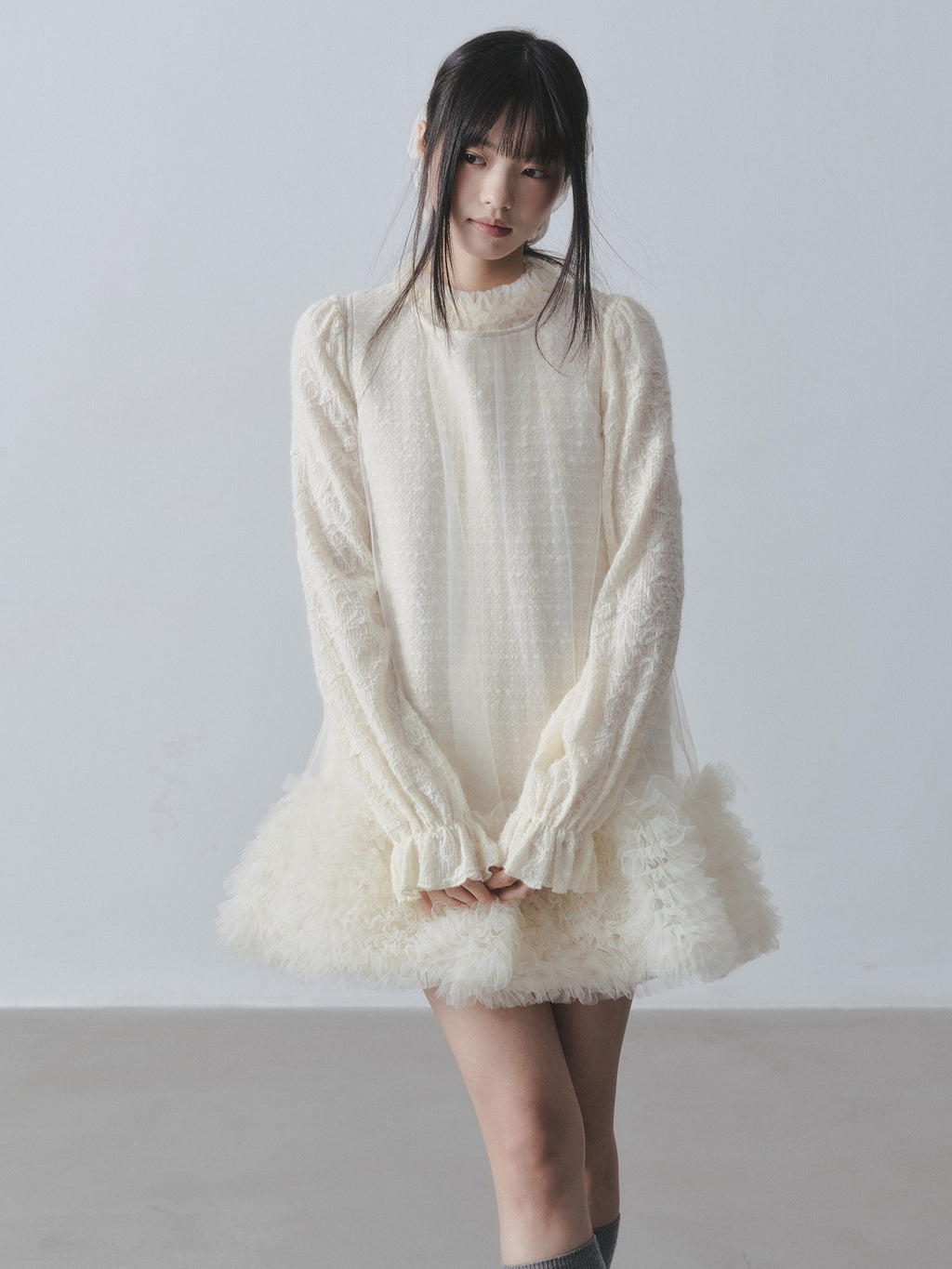 DDGIRL_studio_Ultra_Soft_Knit_Petal_Sleeve_Pullover_Office_Casual_Off_White_Mini_Dresses_MISSTT