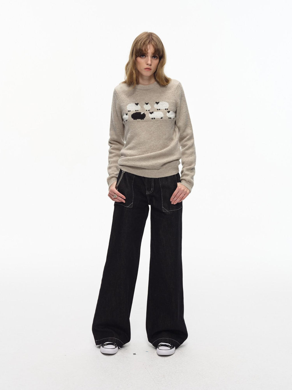 Country Moment Soft Breathable Cotton Loose American Natural Waist Black Straight Leg Jeans