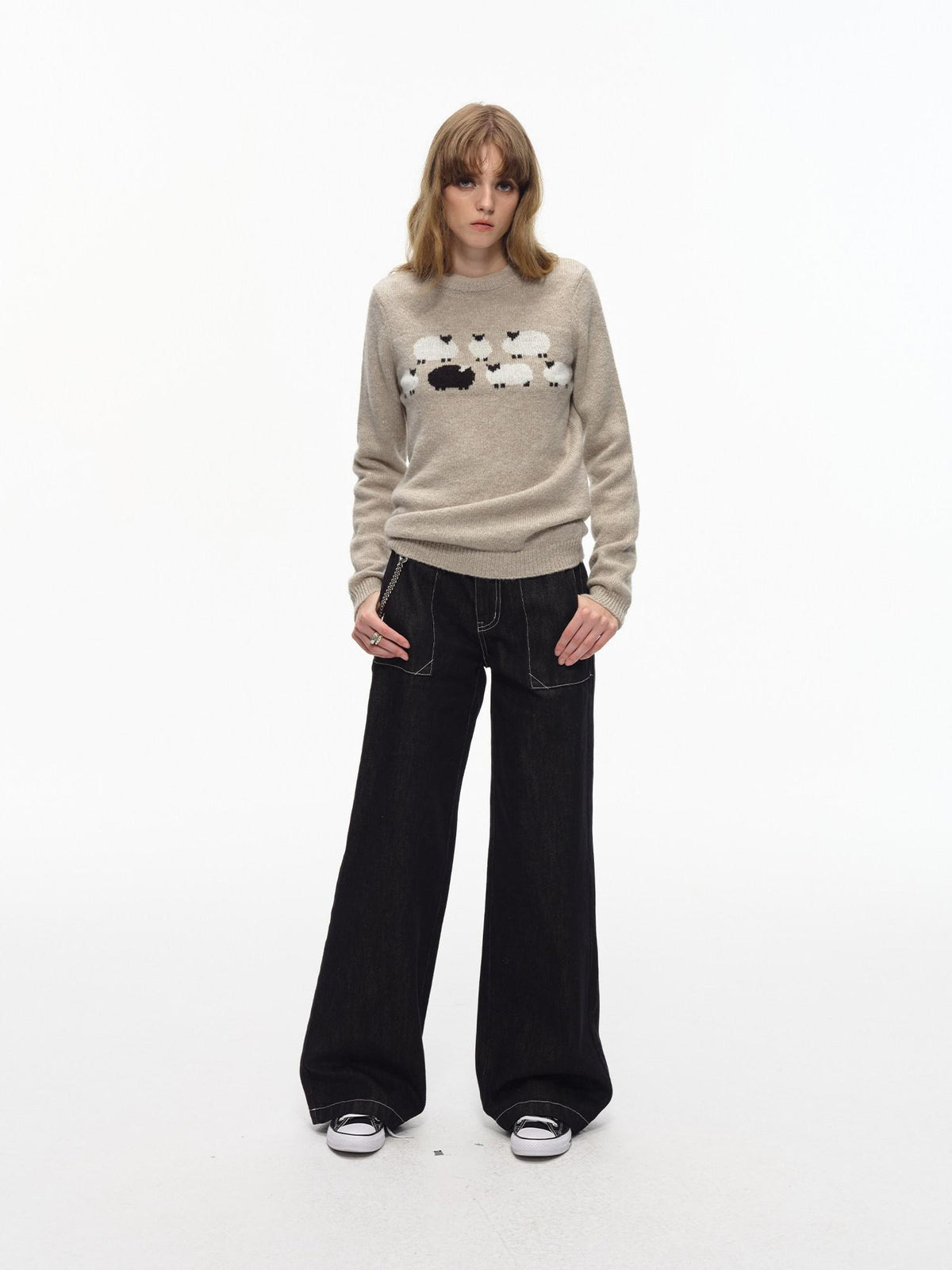Country Moment Soft Breathable Cotton Loose American Natural Waist Black Straight Leg Jeans