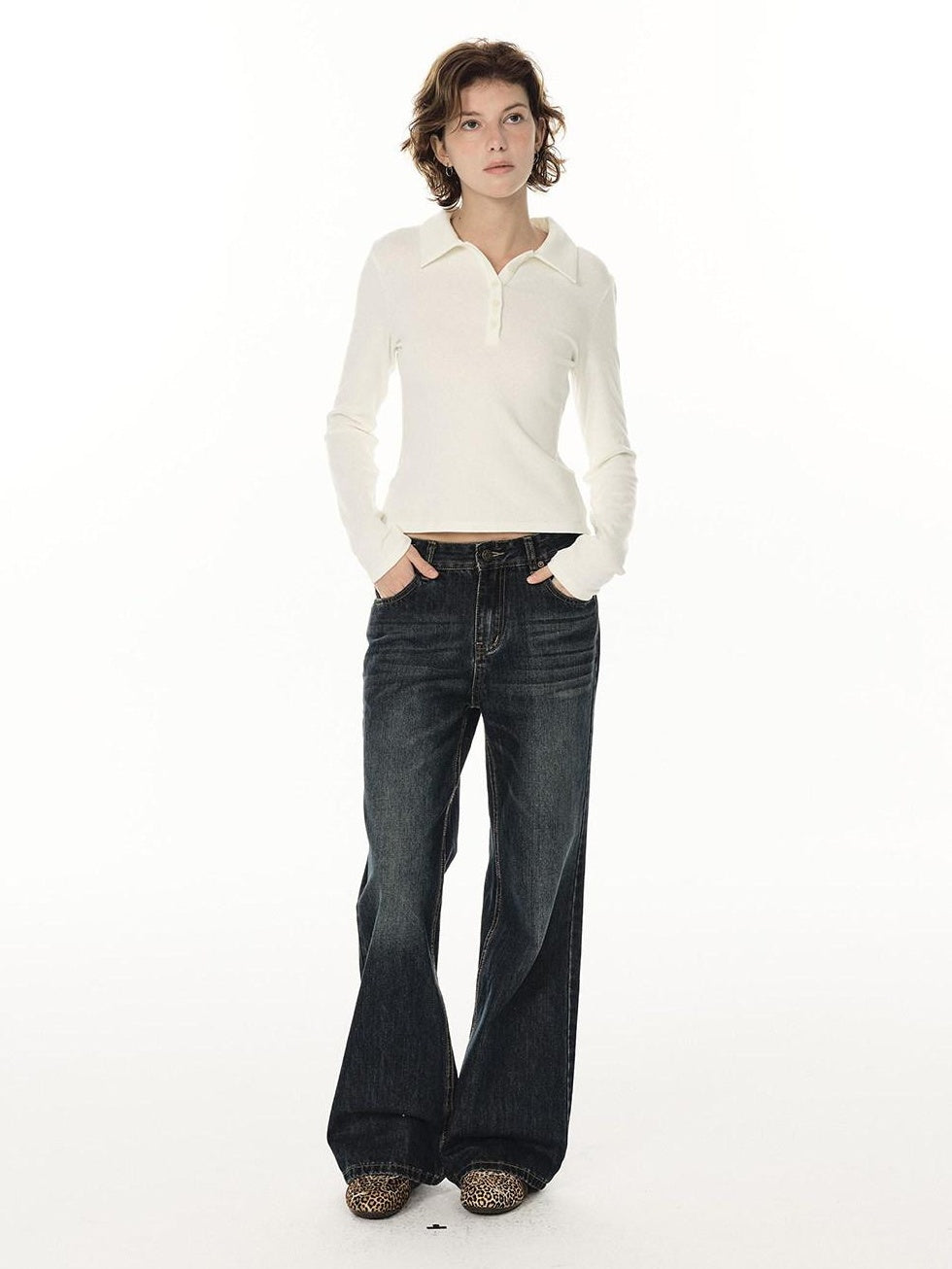 Country Moment Soft Cotton Blend Mid Rise Micro Flare Casual Deep Indigo Straight Leg Jeans