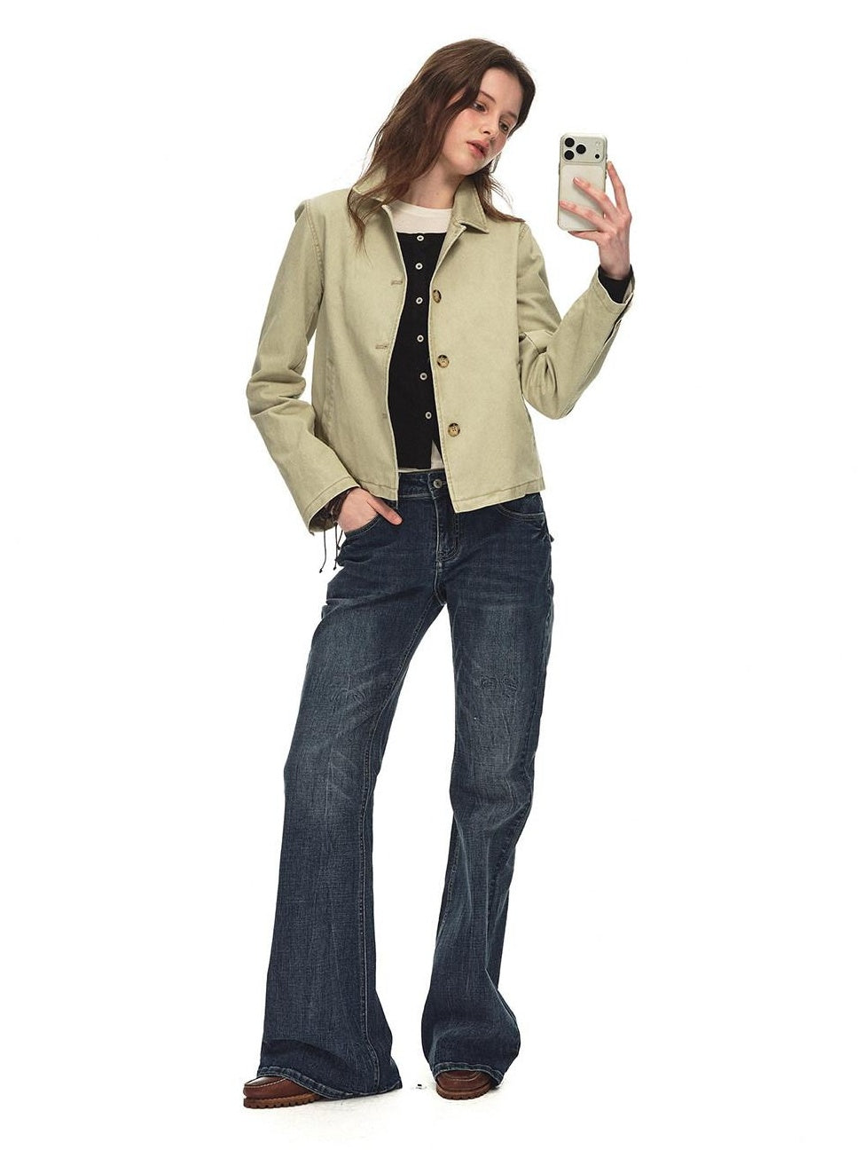 Country Moment Slimming Soft Breathable Distressed Low Rise Vintage Blue Stonewash Flared Jeans