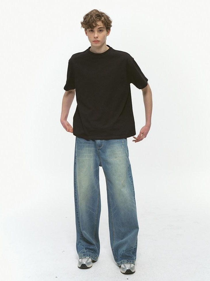Country Moment Vintage Washed Gradient Mid Rise Distressed Casual Wide Leg Jeans