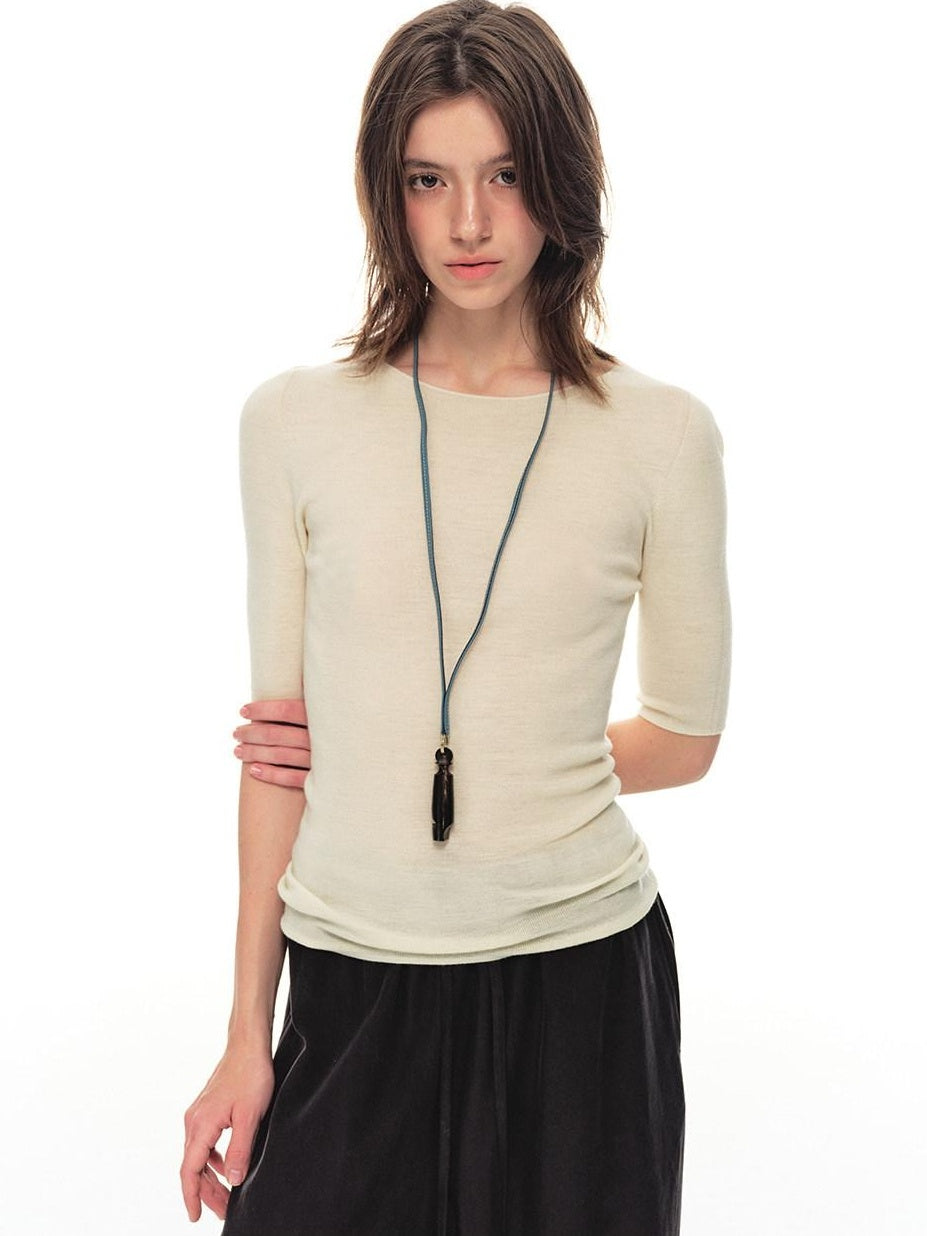 Country Moment Breathable Wool Slim Knit Crew Neck Women Citywalk Thin Short Sleeve T-Shirts