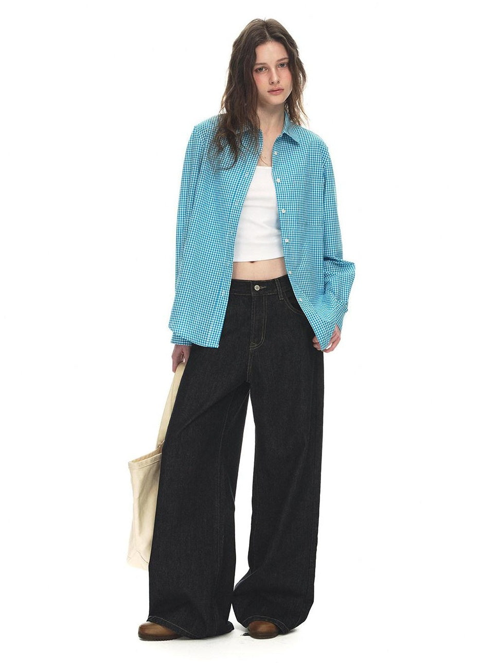 Country Moment Warm Cotton Mid Rise Loose Retro Button Fly Black Casual Commuter Wide Leg Jeans