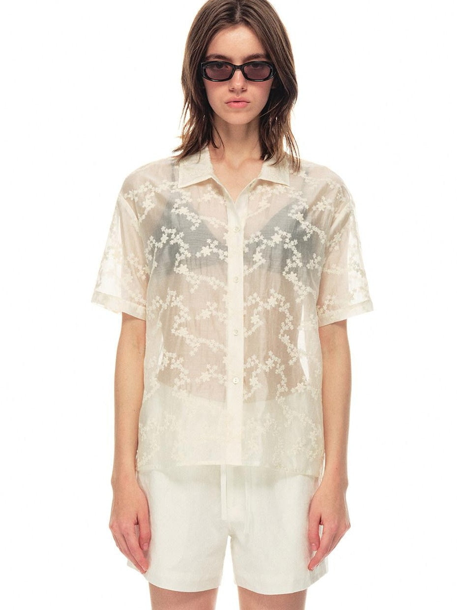 Country Moment Breathable Embroidered Lyocell Loose French Collar Women Travel City Blouses