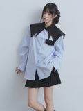 DDGIRL_studio_Breathable_Cotton_Loose_Faux_Layer_Pleat_Sleeve_Striped_Navy_Collar_Shirts_MISSTT
