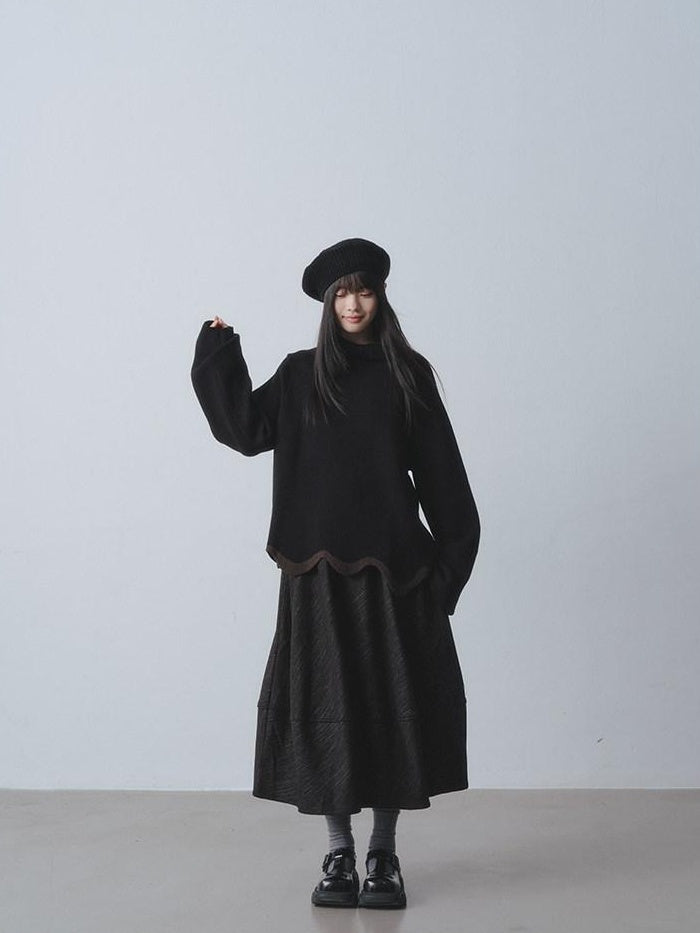 DDGIRL studio Thermal Fleece High Waist A Line Puff Commuter Women Elastic Waist Maxi Skirts