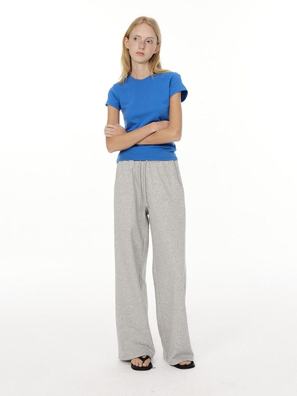 Country Moment High Waist Breathable Cotton Loose Straight Leg Casual Black Grey Straight Pants