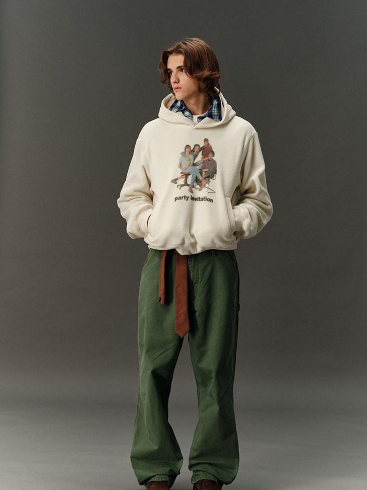 Country Moment Beige Character Print Oversized Cropped Pullover Teen Casual Hoodie