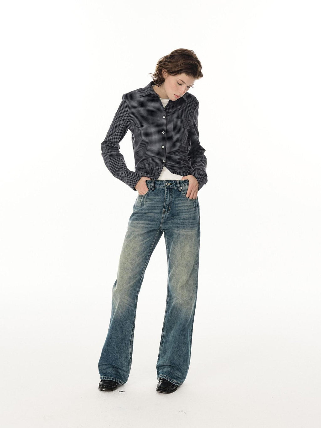 Country Moment Whiskered Mid Rise Deep Blue Cotton Blend Micro Stretch Straight Leg Jeans