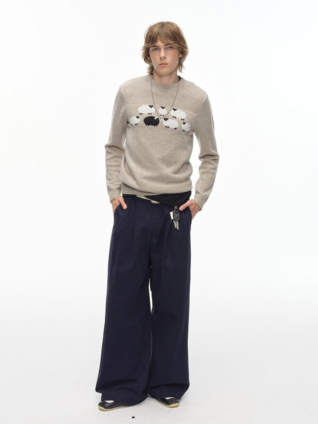 Country Moment Washed Cotton Button Loose Straight Casual Youth Wide Leg Pants