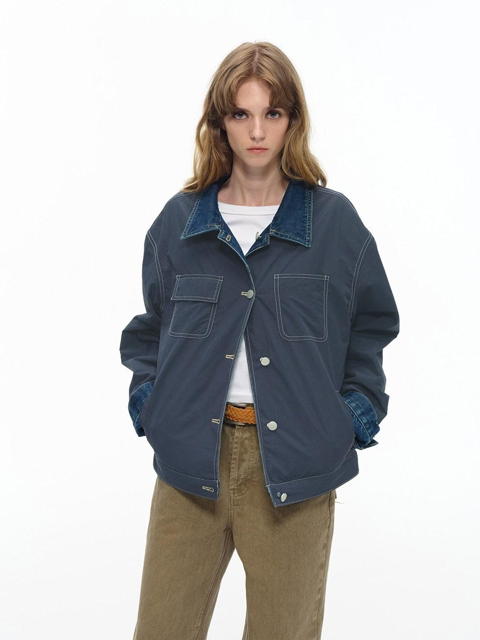 Country Moment Shape Retaining Washed Relaxed Fit Unisex Deep Blue Flap Pocket Denim Jackets