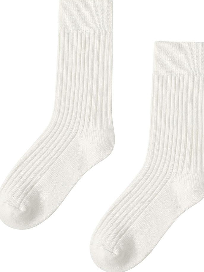 Country Moment Thermal Cotton Mid Calf Minimalist Solid White Couples Regular Fit 3 Pack Socks