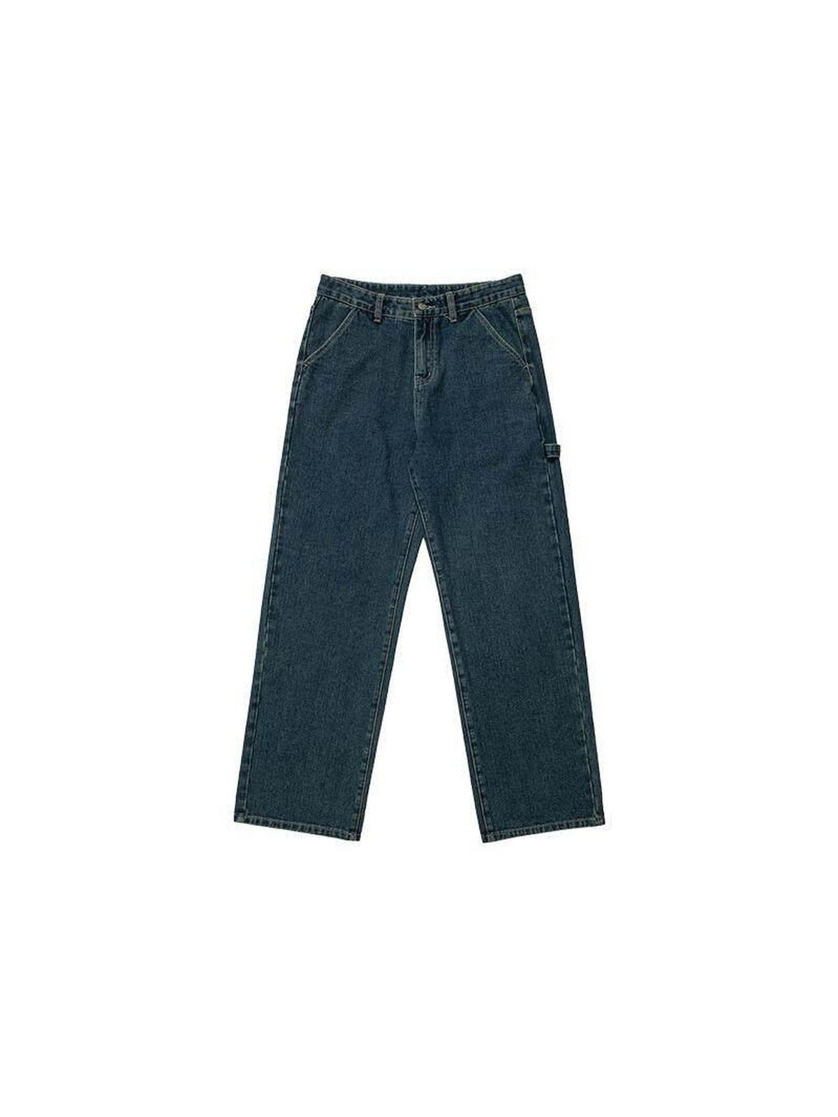 Country Moment Durable 100 Percent Cotton Vintage Blue Midrise Loose American Wide Leg Jeans