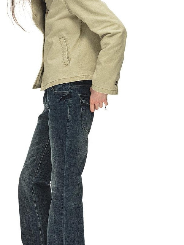 Country Moment Warm Vintage British Short Button Khaki Cotton Unisex Commuter Cropped Jackets