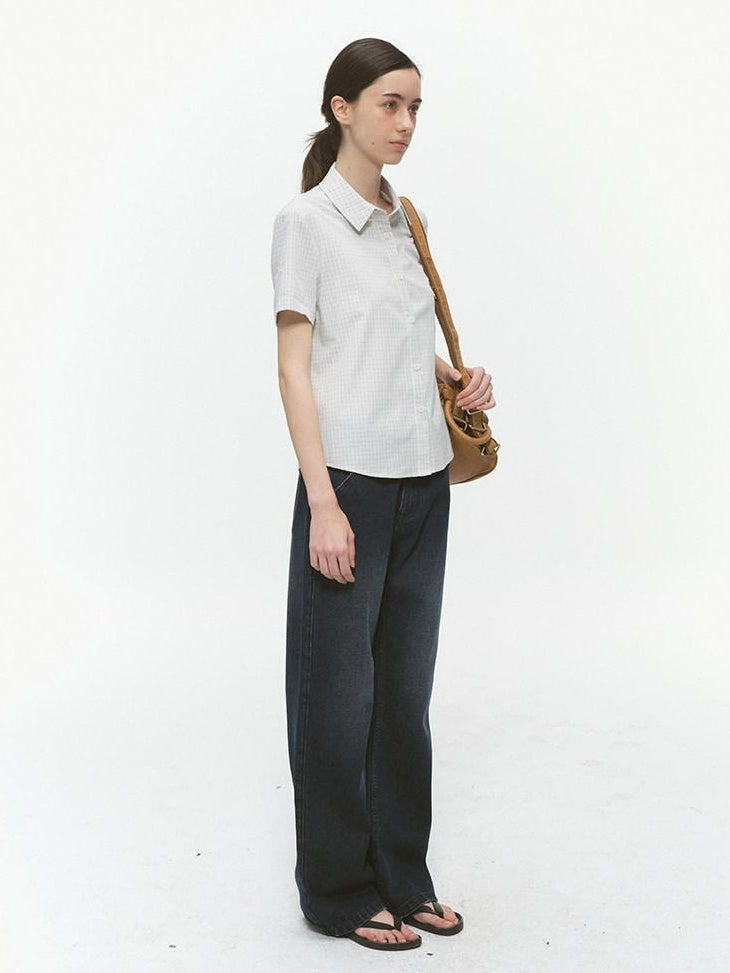Country Moment Breathable Pure Cotton Slim Fit Checked Short Sleeve Button Collar Women Shirts
