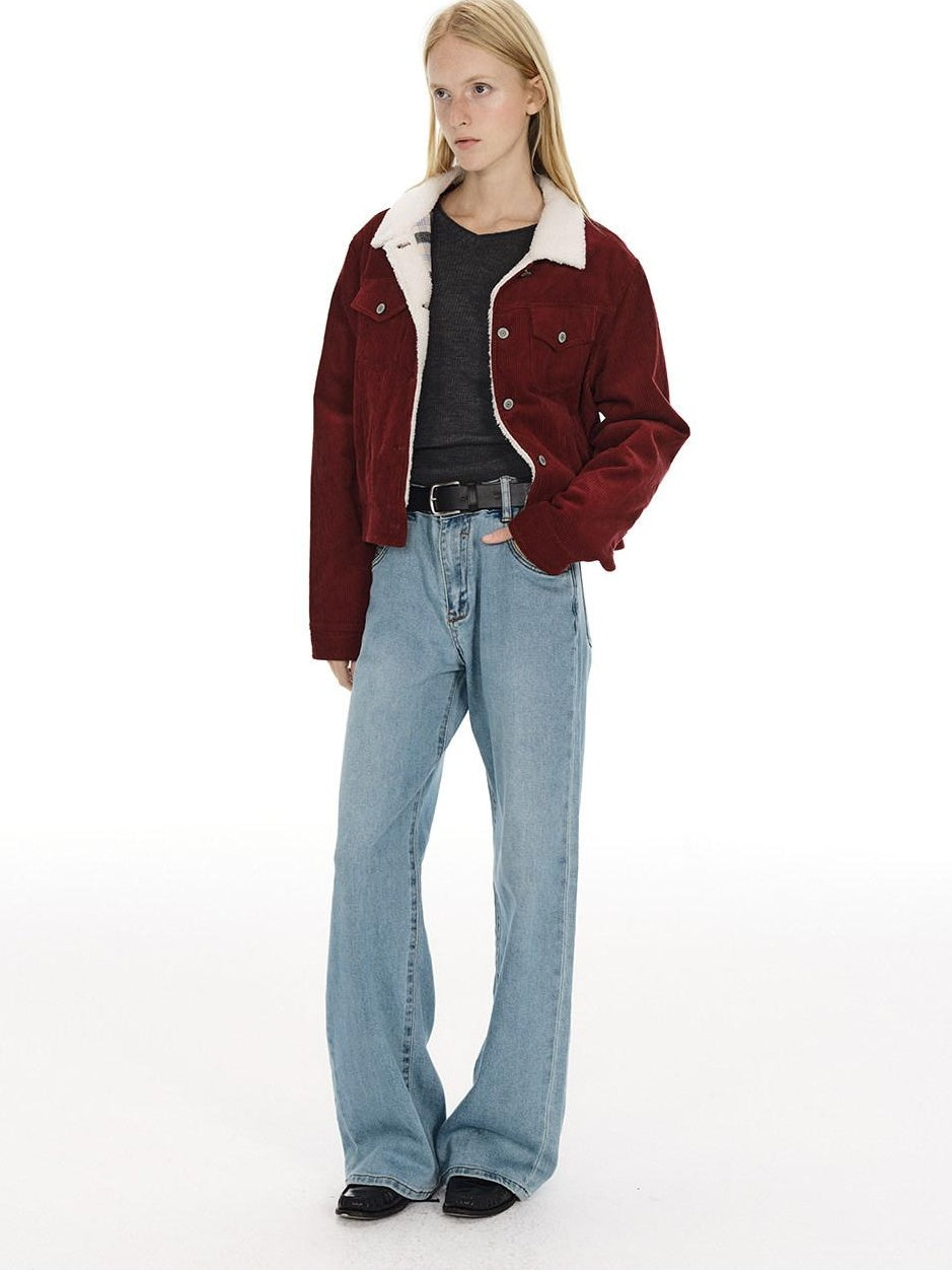 Country Moment Warm Fleece Lined Vintage Cropped Button Front Women Cotton Denim Jackets