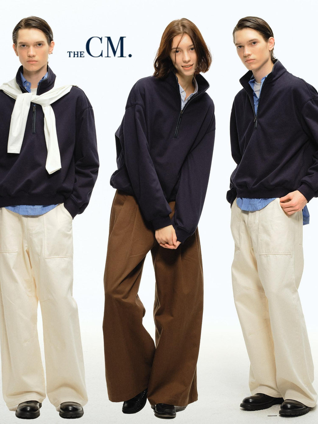 Country Moment Soft Cotton Blend Stand Collar Half Zip American Youth Casual Navy Sweatshirt