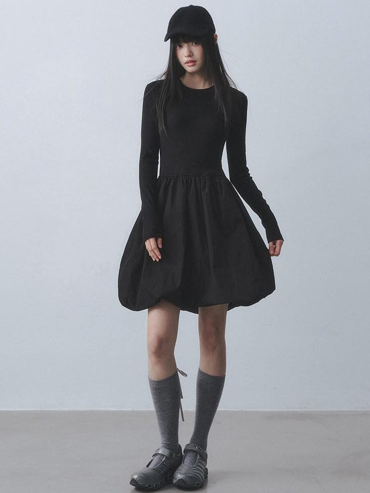 DDGIRL studio Soft Breathable Cotton Blend Waist Cinched Faux Two Piece A Line Midi Dresses