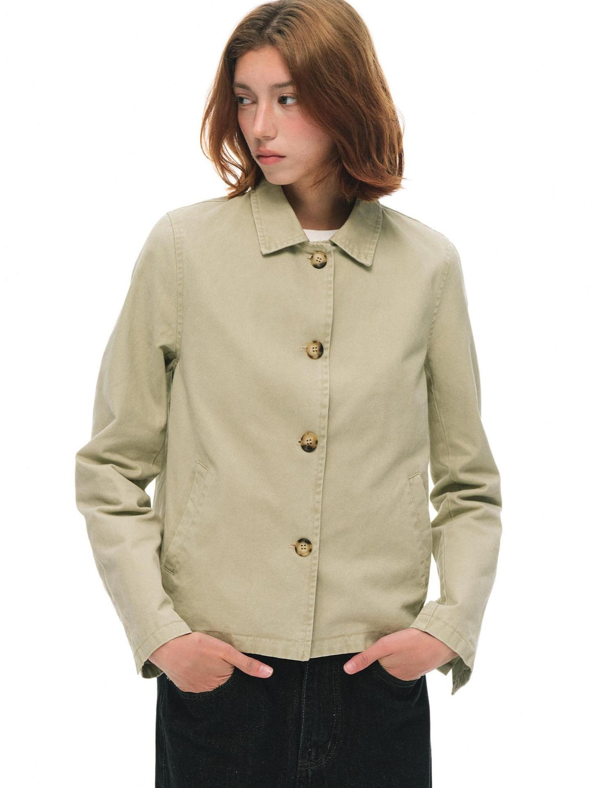 Country Moment Warm Vintage British Short Button Khaki Cotton Unisex Commuter Cropped Jackets