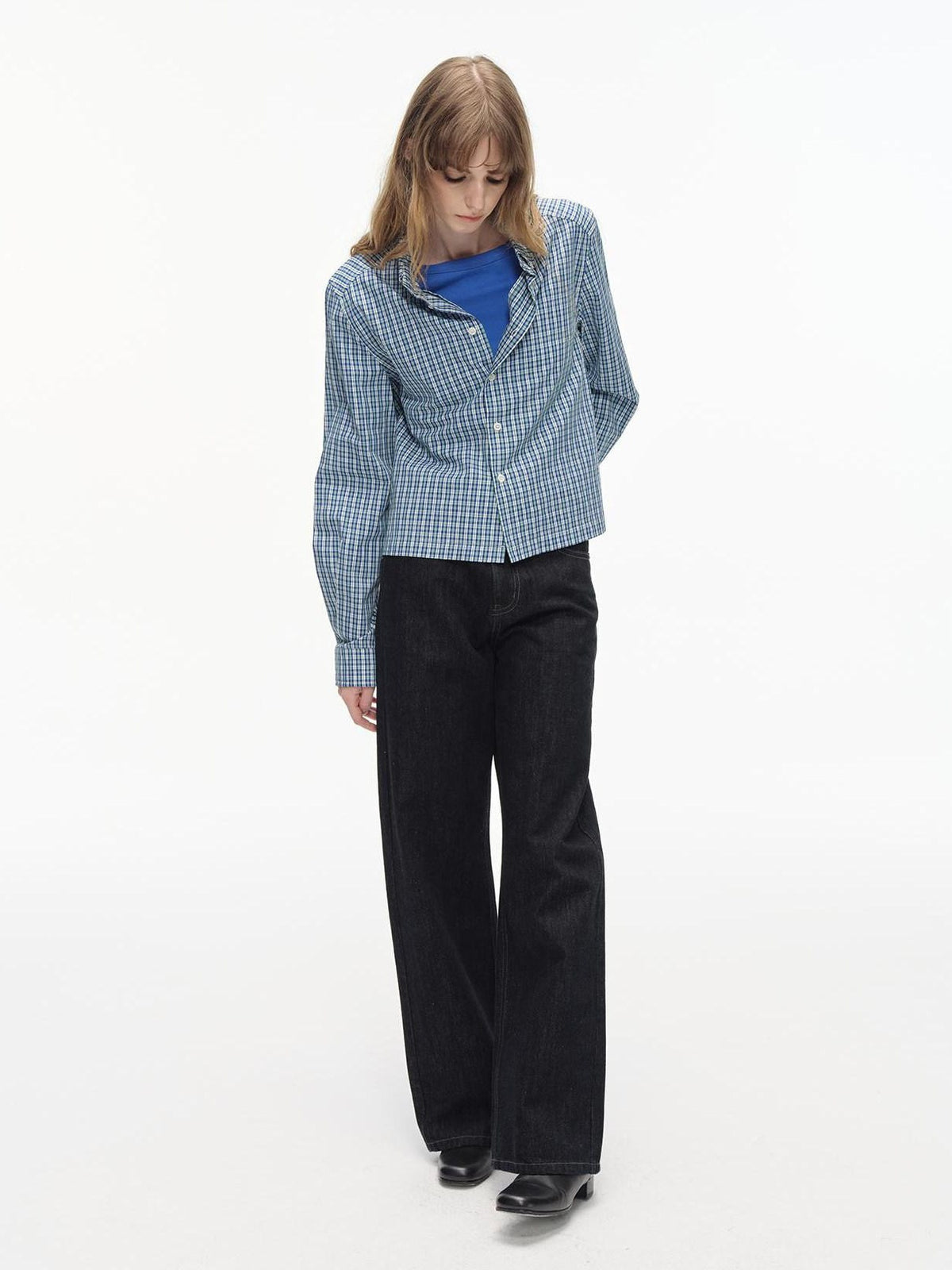 Country Moment Soft Breathable Cotton Loose Plaid Button Collared Women Long Sleeve Shirts