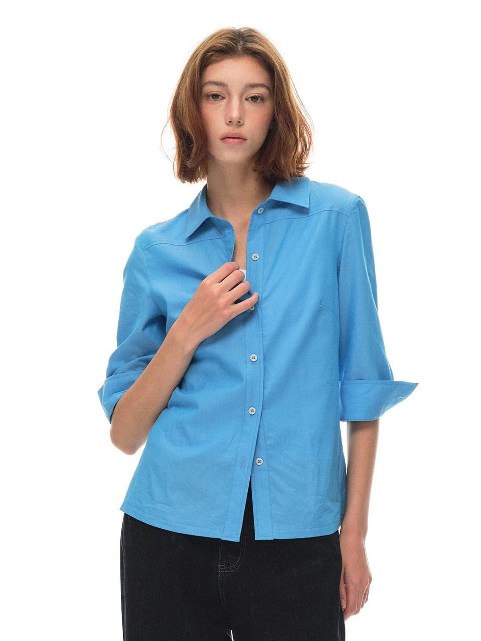 Country Moment Breathable Cotton Slim Fit Collared 3 4 Sleeve Pocket Women Citywalk Shirts