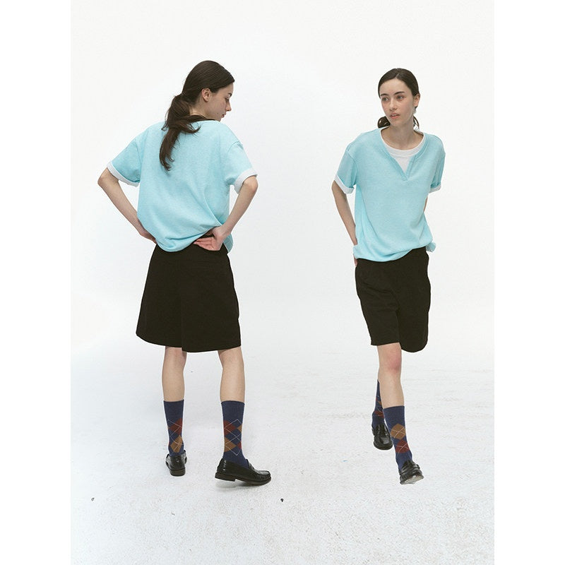 Country_Moment_Breathable_Casual_Loose_Fit_Unisex_Solid_Blue_Round_Neck_Short_Sleeve_T-Shirts_MISSTT