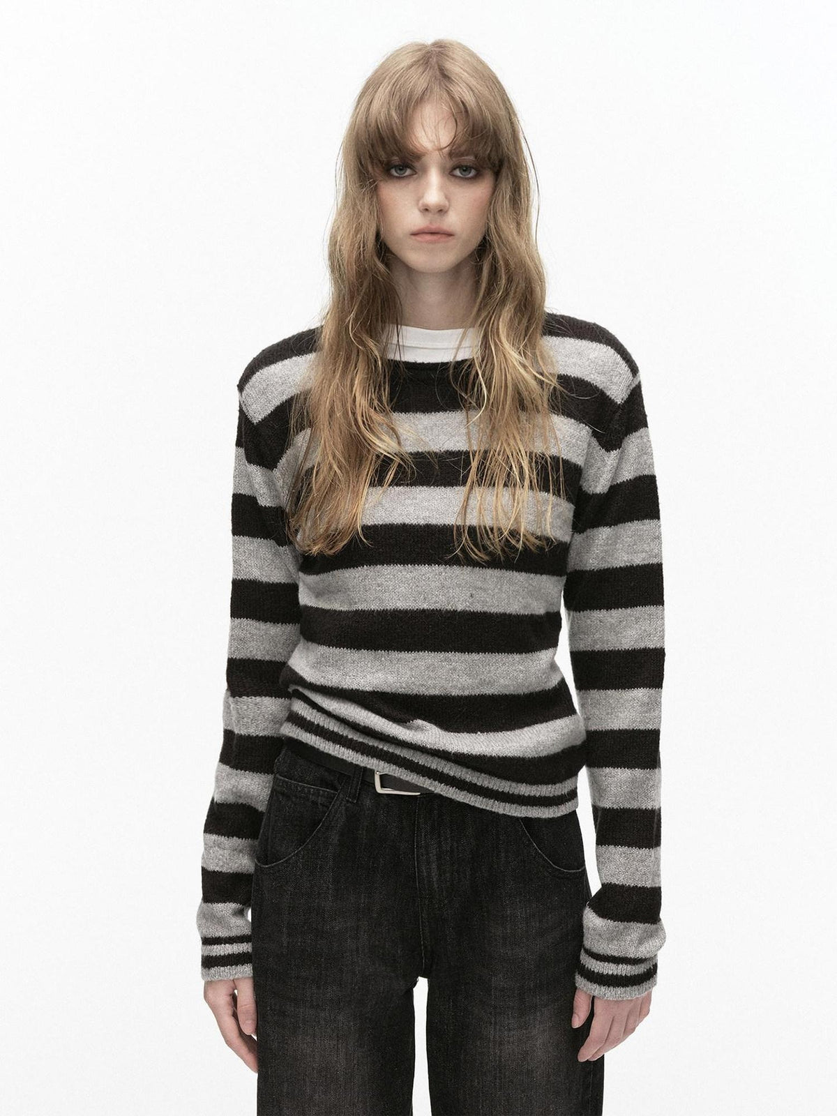 Country Moment Soft Wool Blend Knit Striped Crewneck Regular Fit Women Commuter Casual Sweaters