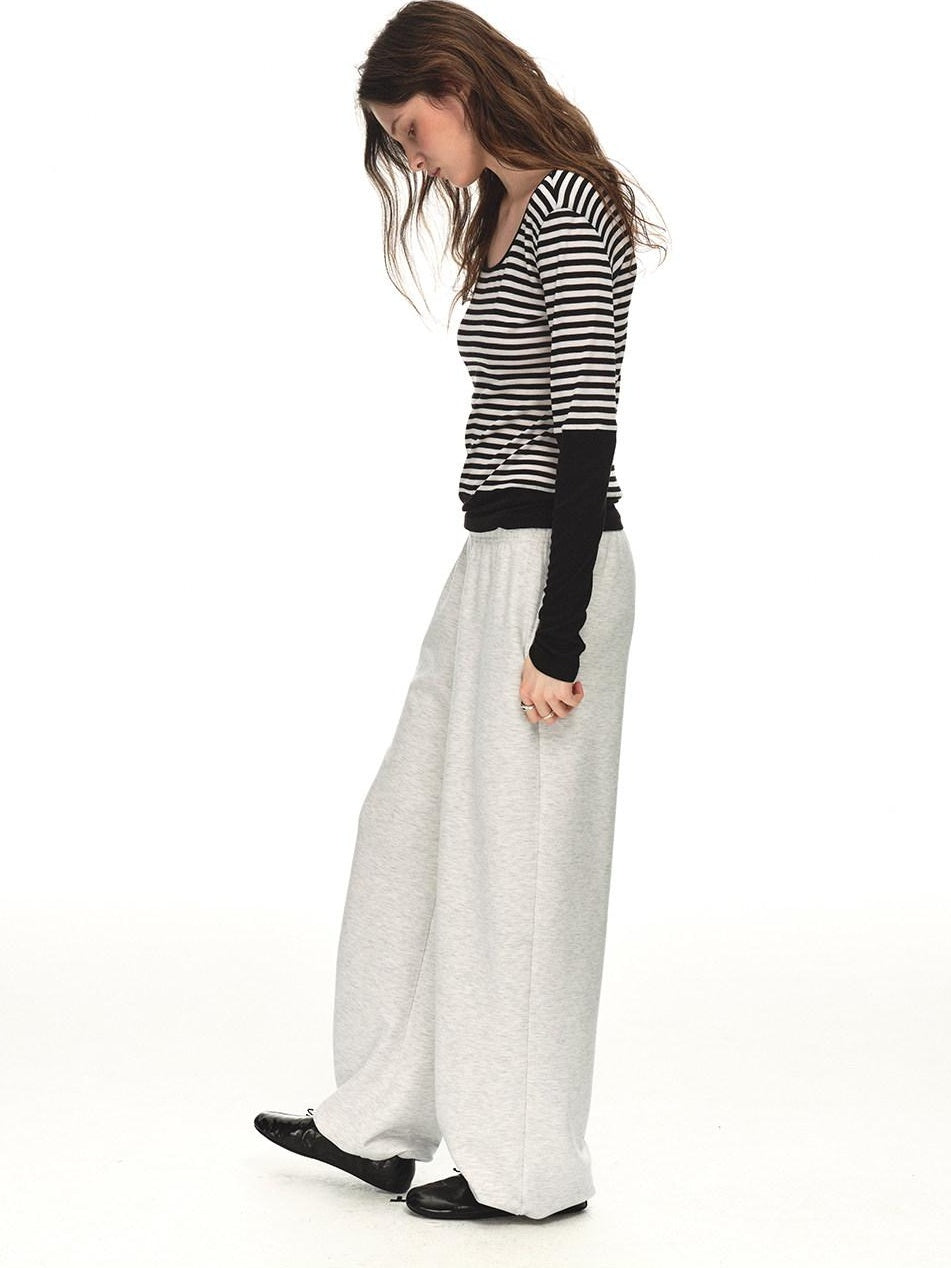 Country Moment Sustainable Lyocell Mid Rise Elastic Waist Everyday Oatmeal Gray Wide Leg Pants