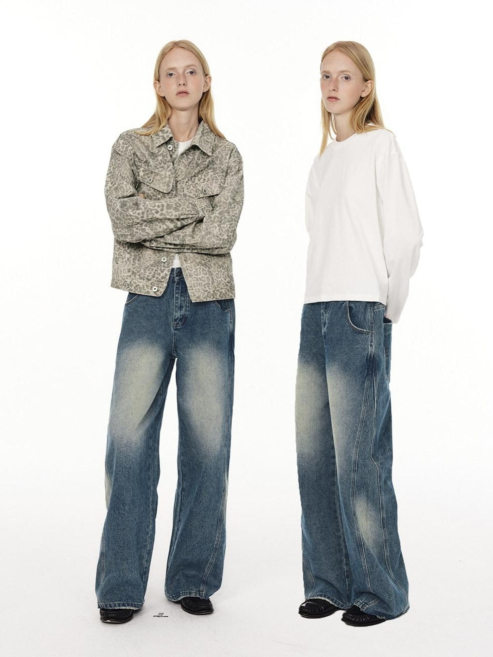 Country Moment Soft Cotton Blend Mid Rise Relaxed Vintage Gradient Blue Straight Leg Jeans