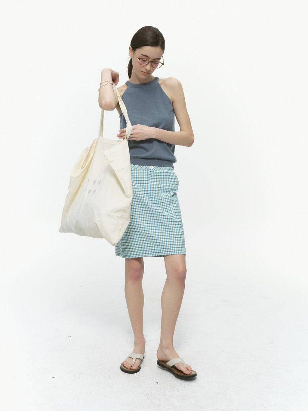 Country Moment Original Design Halter Slim Fit Lake Blue Wool Blend Solid Knit Camisoles