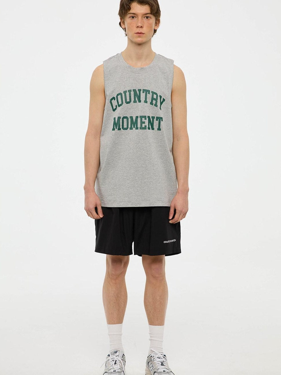Country Moment Cotton Heather Gray Loose Japanese Youth Round Neck Sweat Vest Tank Tops
