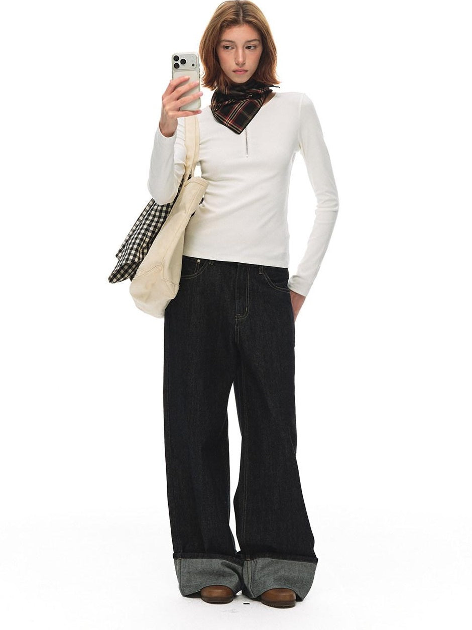 Country Moment Breathable Cotton Mid Rise Washed Loose Women Everyday Straight Leg Jeans