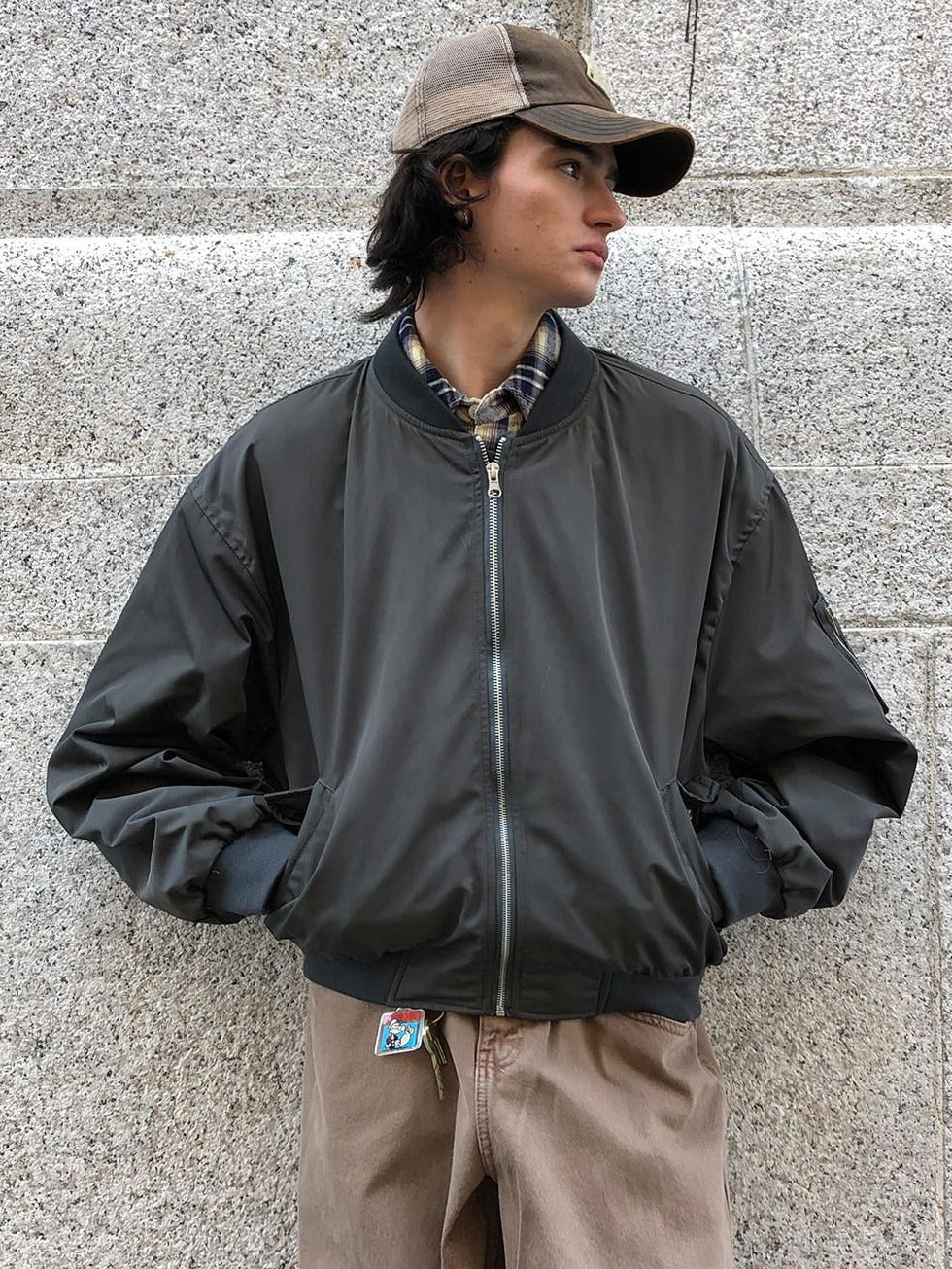 Country Moment Loose Cropped Youth Unisex Polyester Baseball Collar Dark Grey Bomber Jackets