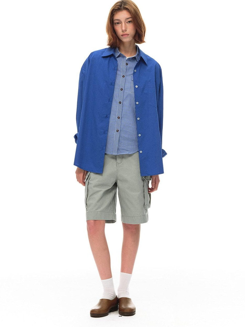 Country Moment Vintage Washed Relaxed Mid Rise Pockets Casual Pure Cotton Mid-Length Shorts