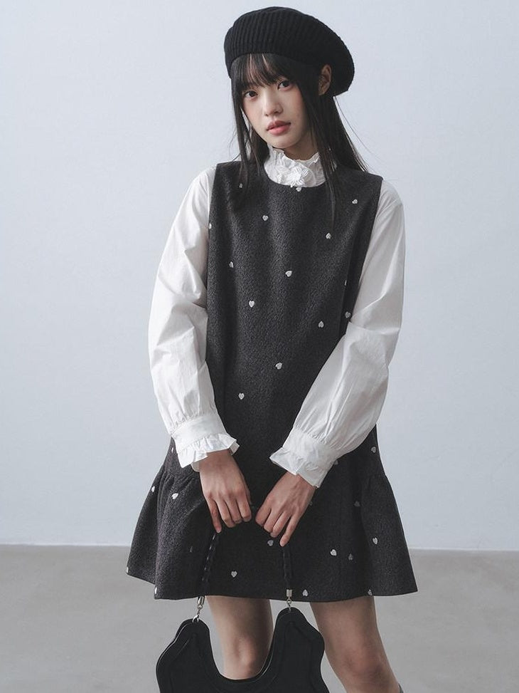 DDGIRL studio Pure Cotton Breathable Rose Lace Stand Collar Loose Fit Ruffle Sleeves Shirts