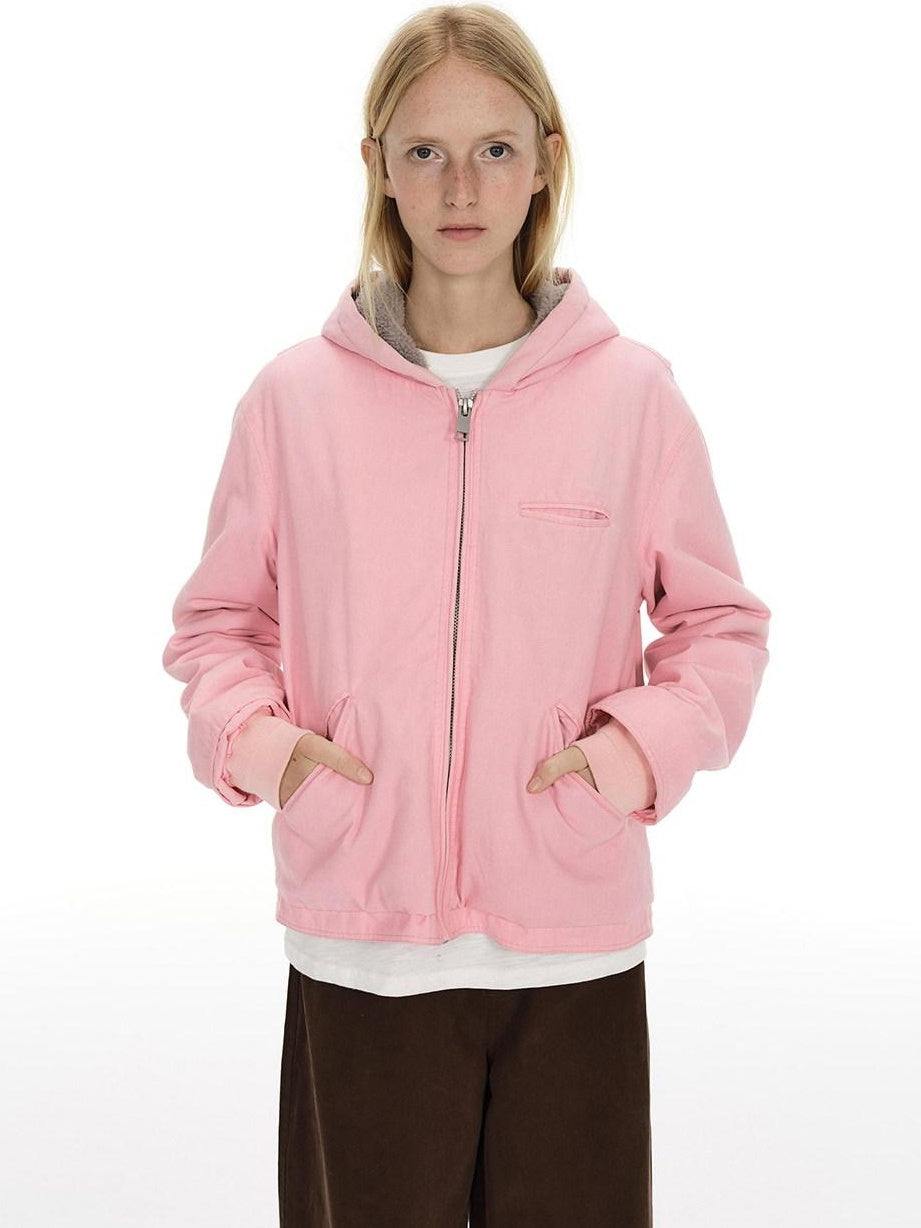 Country Moment Cozy Fleece Lined Oversized Zip Up Casual Unisex Pink Cotton Hoodie