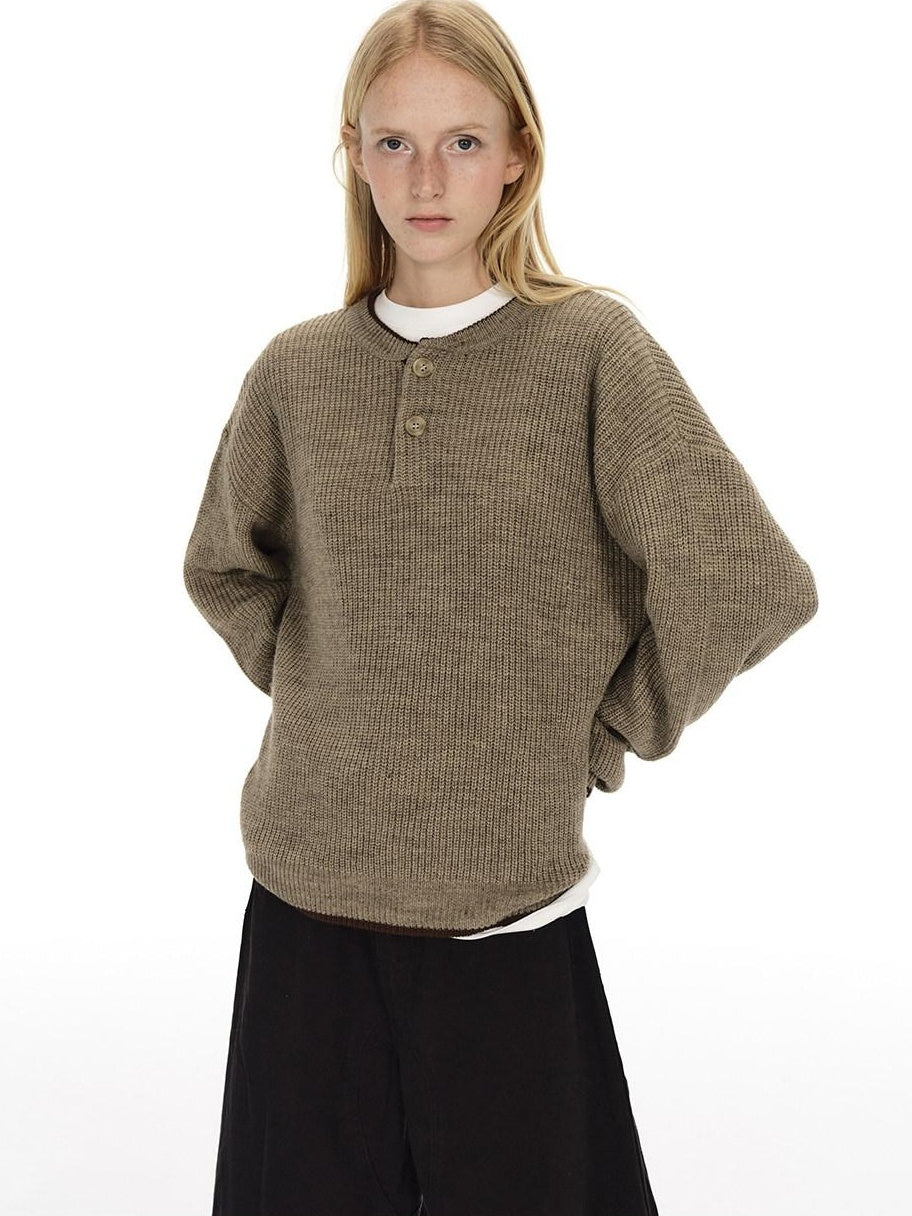 Country Moment Soft Thermal American Loose Fit Contrast Unisex Kids Knit Khaki Sweaters