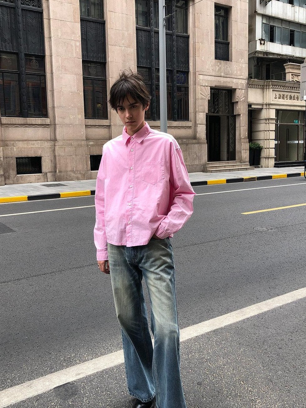 Country Moment Breathable Combed Cotton Loose Pocket Square Collar Long Sleeve Unisex Shirts