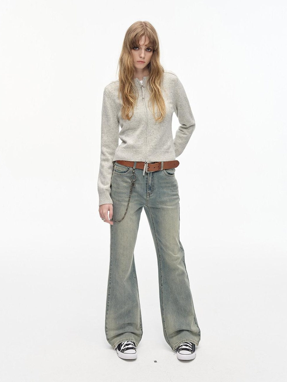 Country Moment Breathable Cotton Distressed Low Waist Micro Flare Women Gradient Flared Pants