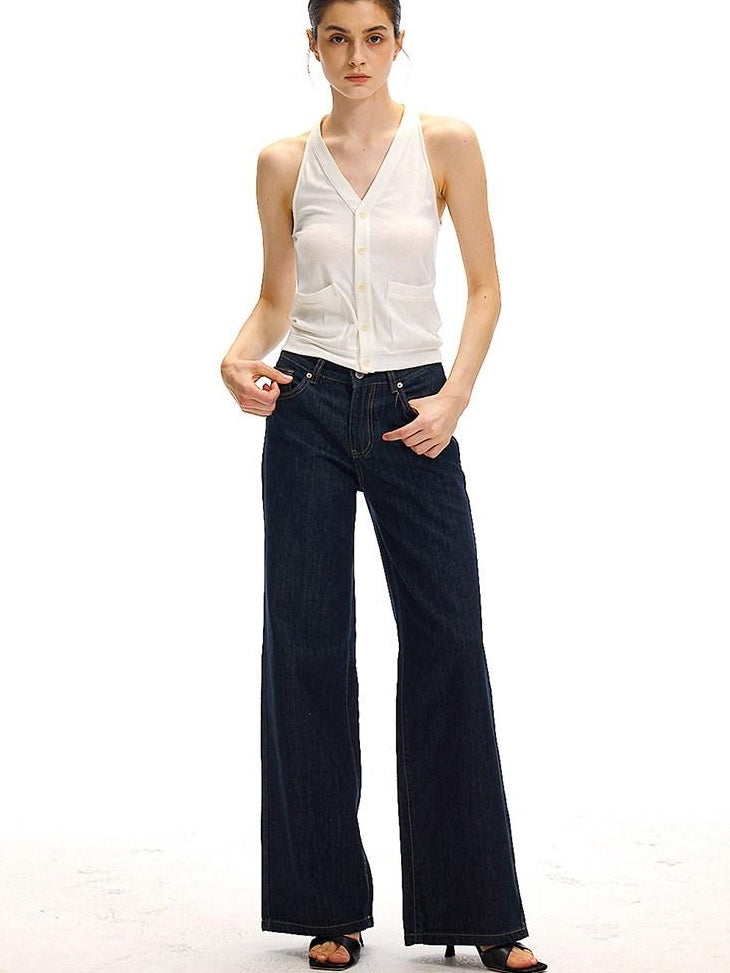 Country Moment High Rise Washed Relaxed Zip Fly Dark Navy Stretch Straight Leg Jeans